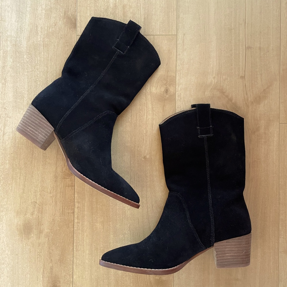 Madewell Cassity Tall Western Suede Boot black size 8